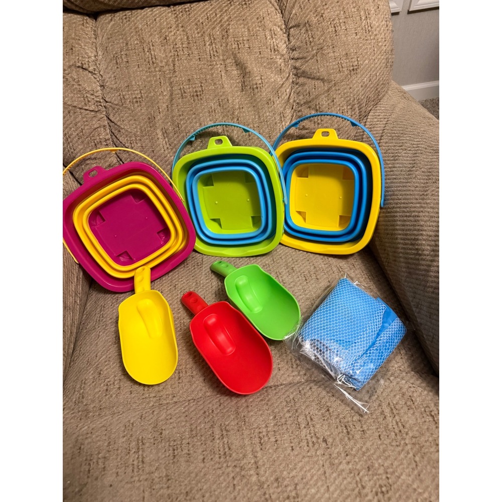 Sloosh 3 Foldable Square Buckets with Shovels Set Multicolor 40664-WM Beach Toys